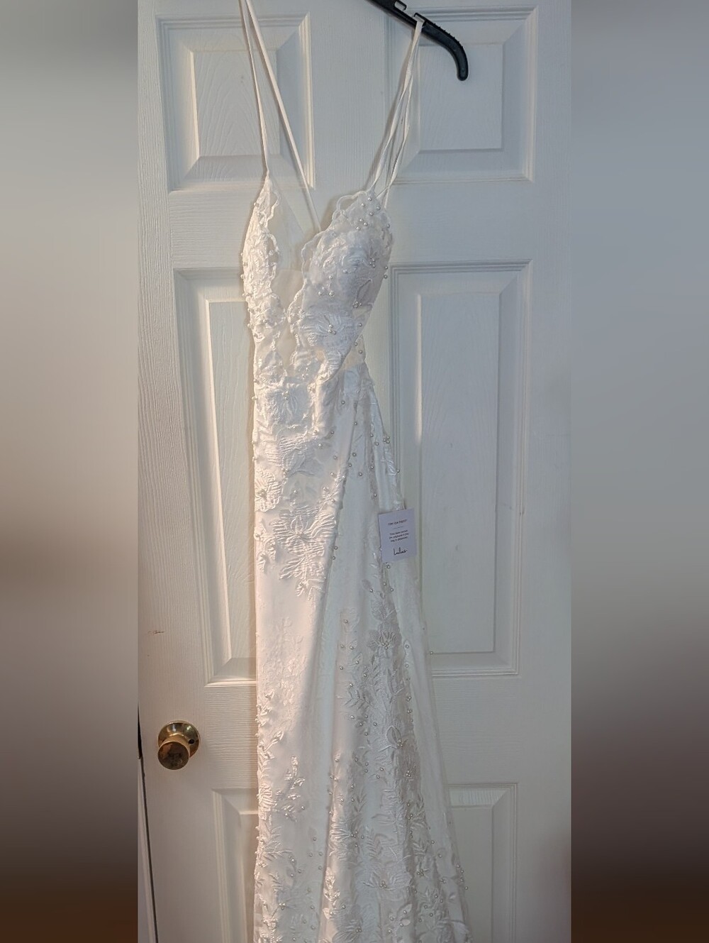 Lulu's Enchanting Eternity Ivory Pearl Lace-Up Backless Maxi Wedding Dress